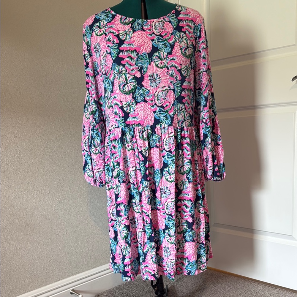 Lilly Pulitzer- XL- Floral Pink and Blue Dress